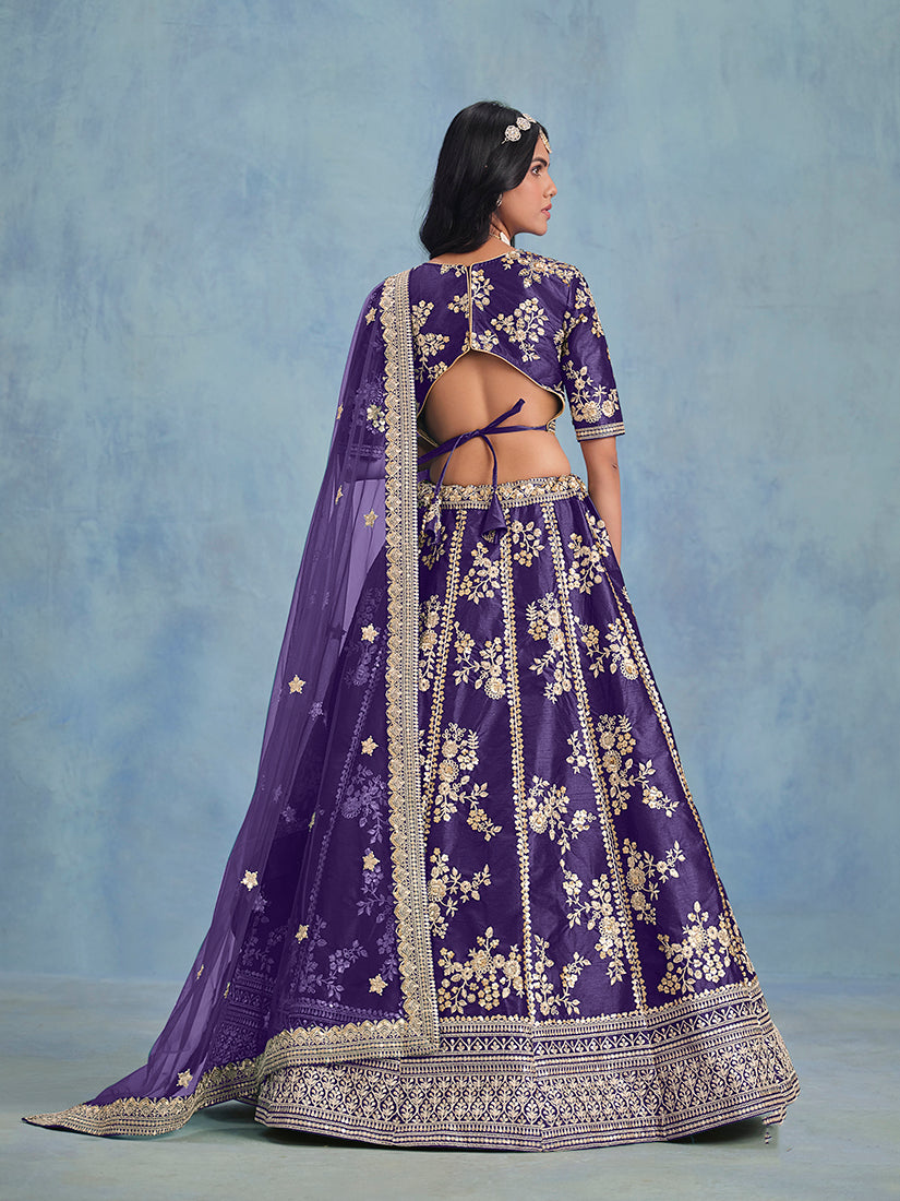 Purple Art Silk Designer Lehenga Choli for Weddings