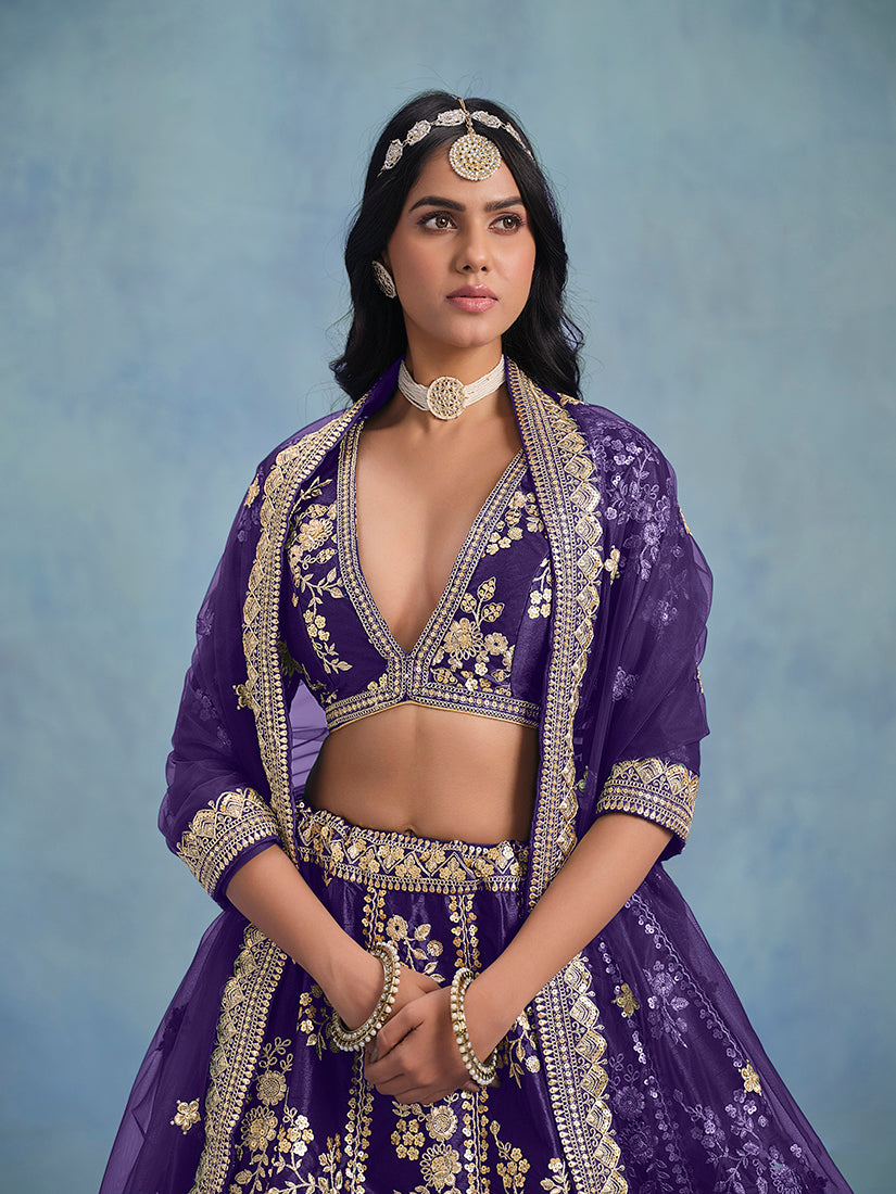 Purple Art Silk Designer Lehenga Choli for Weddings