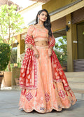 Peach viscose lehenga choli with intricate gota patti embroidery