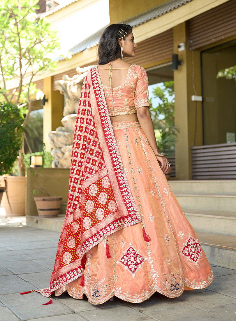 Peach Viscose Embroidered Lehenga Choli for Festivals