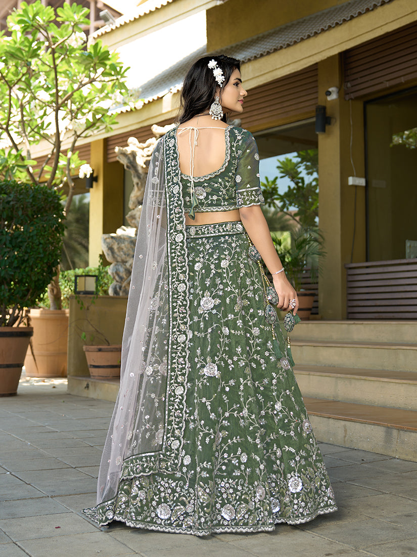 Green Tissue Embroidered Lehenga Choli with Zari and Sequins