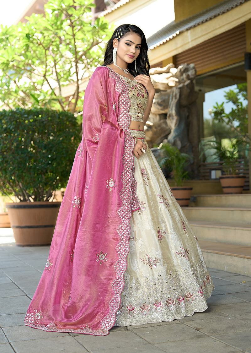 Off White Embroidered Jacquard Designer Lehenga Choli
