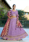 Lavender viscose lehenga choli with ornate zari and sequin embroidery.