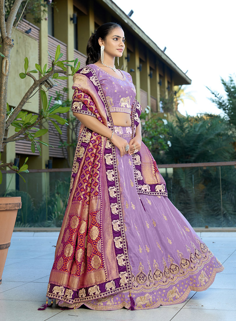 Lavender Viscose Embroidered Lehenga Choli with Zari Work