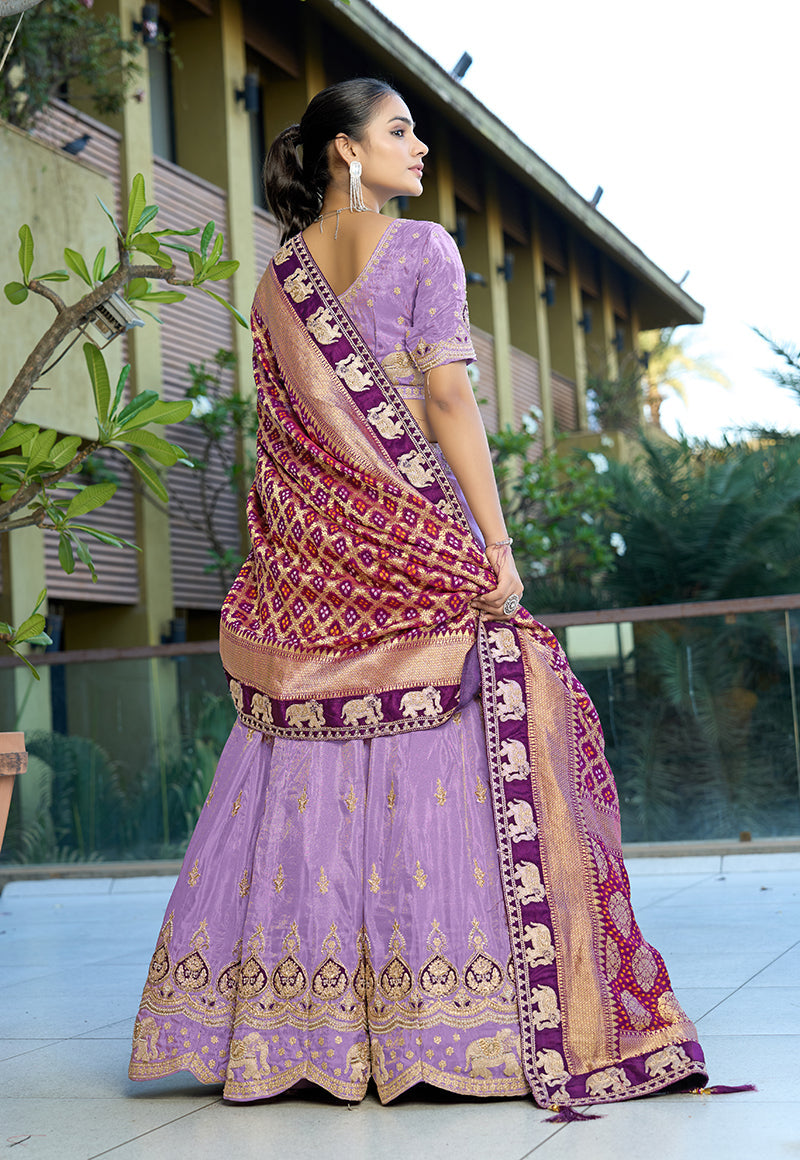 Lavender Viscose Embroidered Lehenga Choli with Zari Work