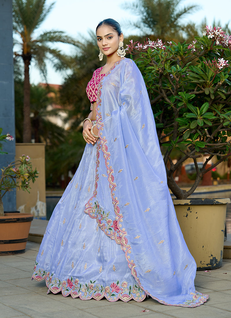 Sky Blue Viscose Lehenga Choli with Resham and Zari Embroidery