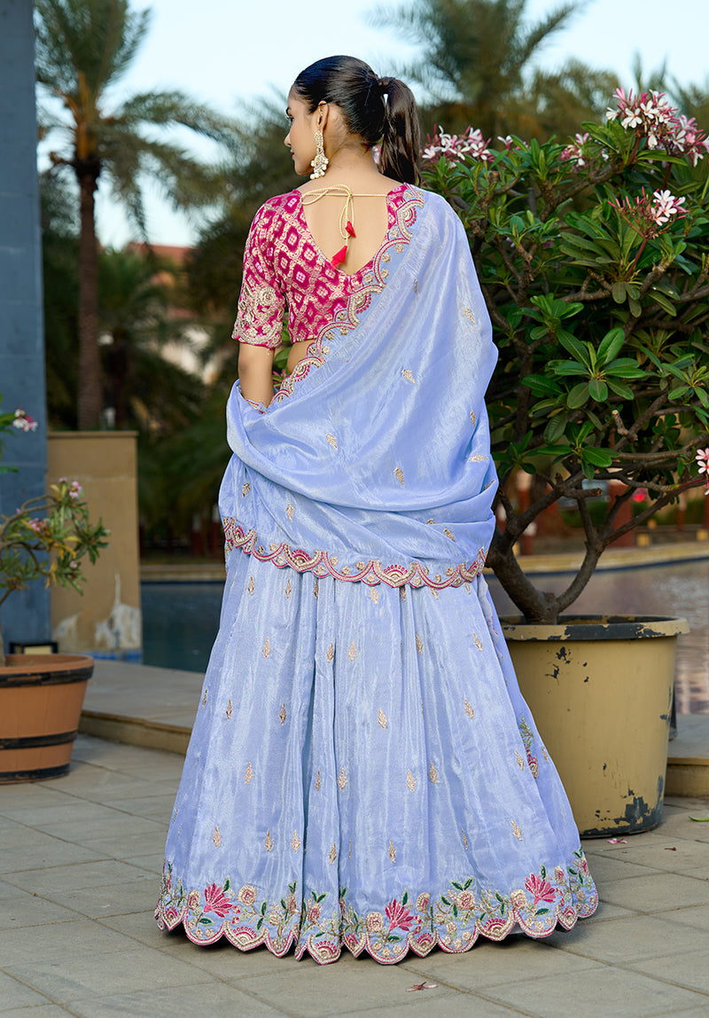 Sky Blue Viscose Lehenga Choli with Resham and Zari Embroidery