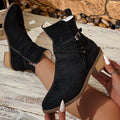 Cross-Strap Side-Zipper Mid-Heel Ankle Boots Women
