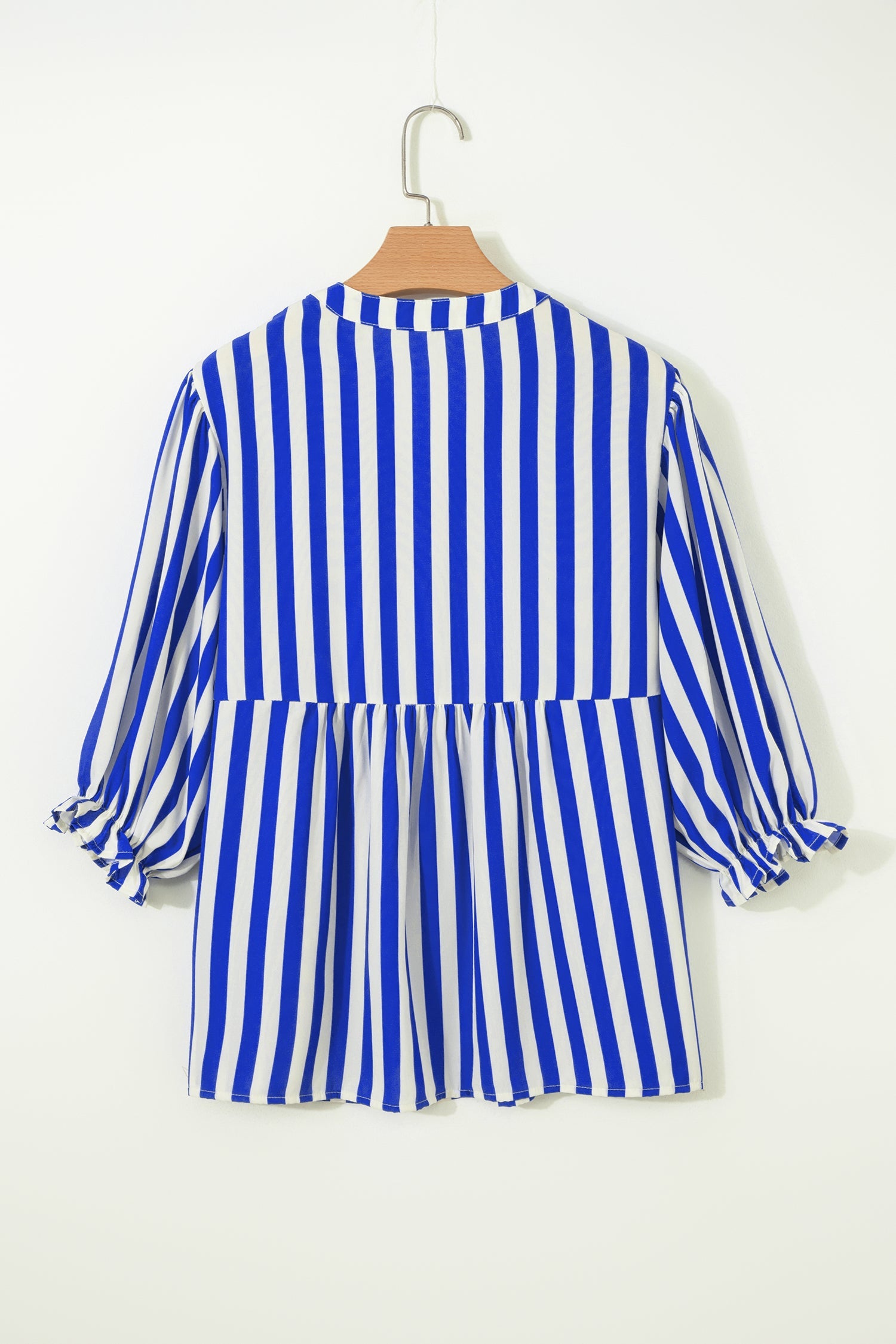Stripe Balloon Sleeve Loose Button-Up Shirt