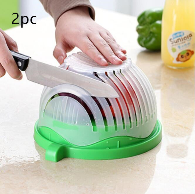 Modern Salad Cutter Bowl - 20cm Functional Kitchen Tool, Green/White