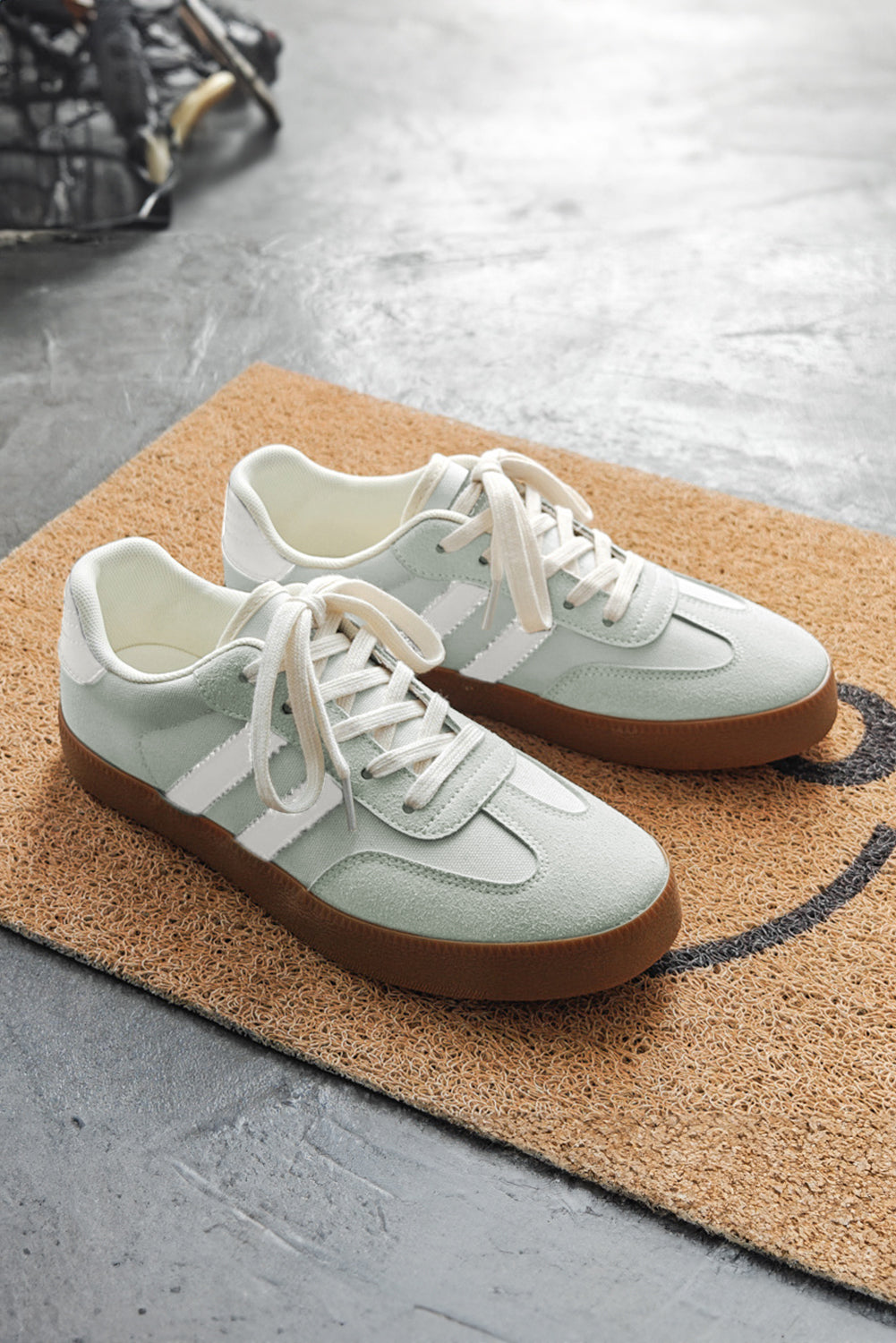 White Striped Lace Up Flat Sneakers Casual Retro Tennis Shoes - Image 20