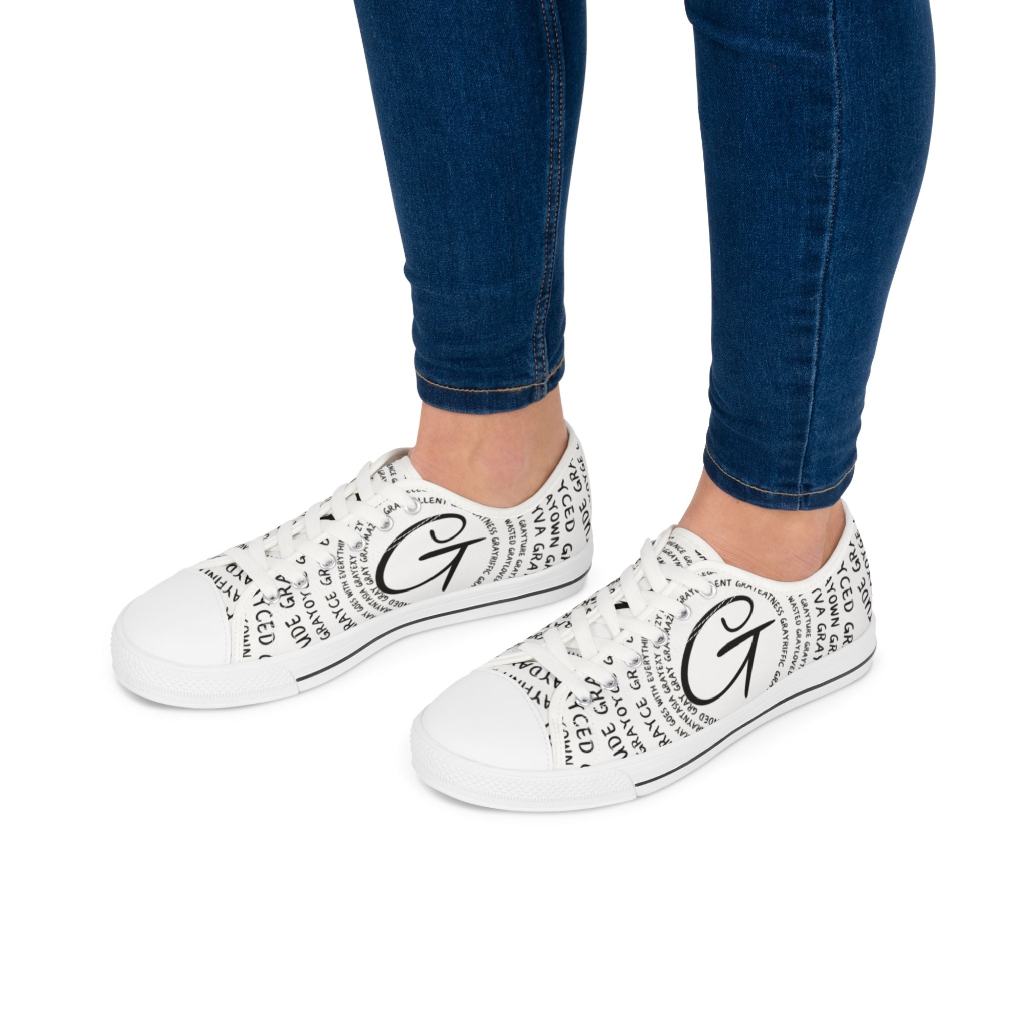 Women's Monochrome Low Top Sneakers, Cotton Lace-Up Casual Shoes