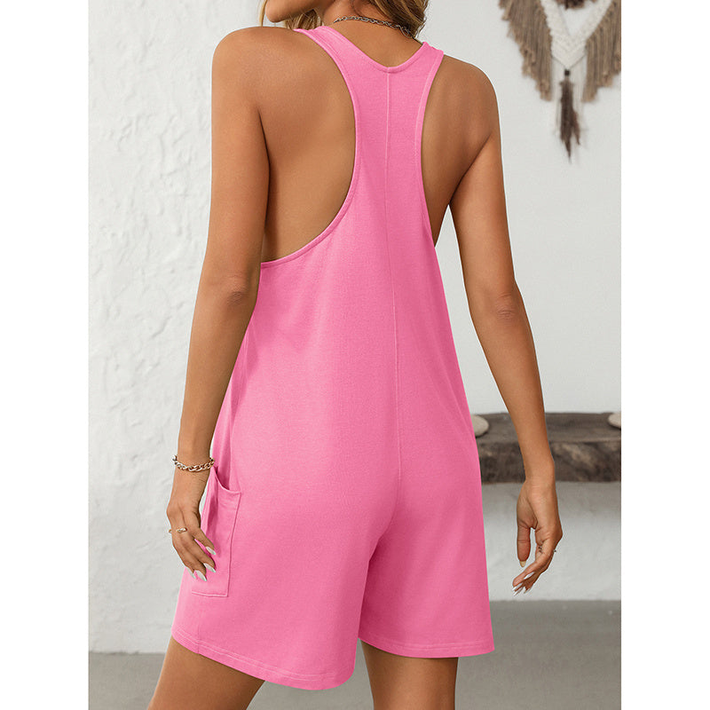 Womens Sleeveless Scoop Neck Casual Tank Romper with Pockets - Image 4