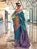 Teal and Violet handloom silk blend trendy saree with weaving patterns