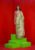 Monjolika Fashion Viscose Light Green Zari Weaving Border Traditional Saree