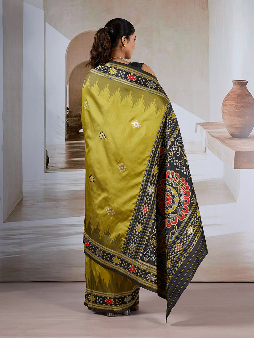 Olive Handloom Silk Blend Designer Saree with Weaving Patterns