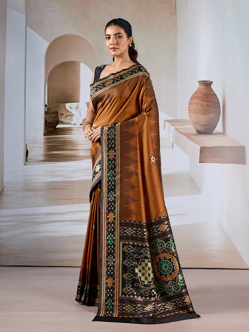 Rust Handloom Silk Blend Designer Woven Saree