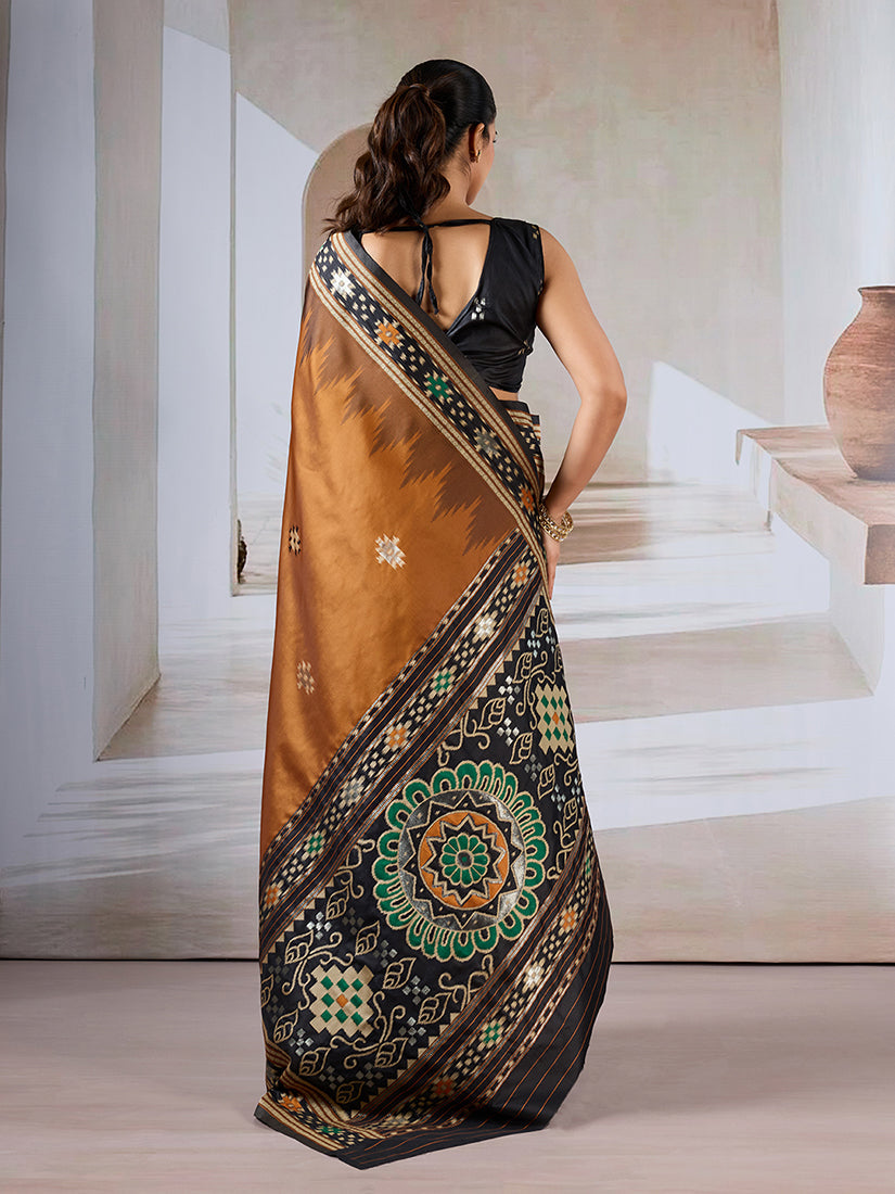 Rust Handloom Silk Blend Designer Woven Saree