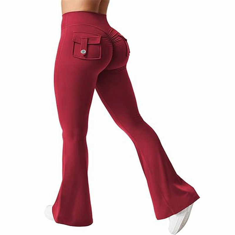 Women's High-Waisted Cargo Flare Workout Leggings with Pockets - Image 5