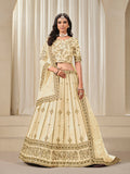 Monjolika Fashion Embroidered Cream Reception Art Silk A Line Lehenga Choli