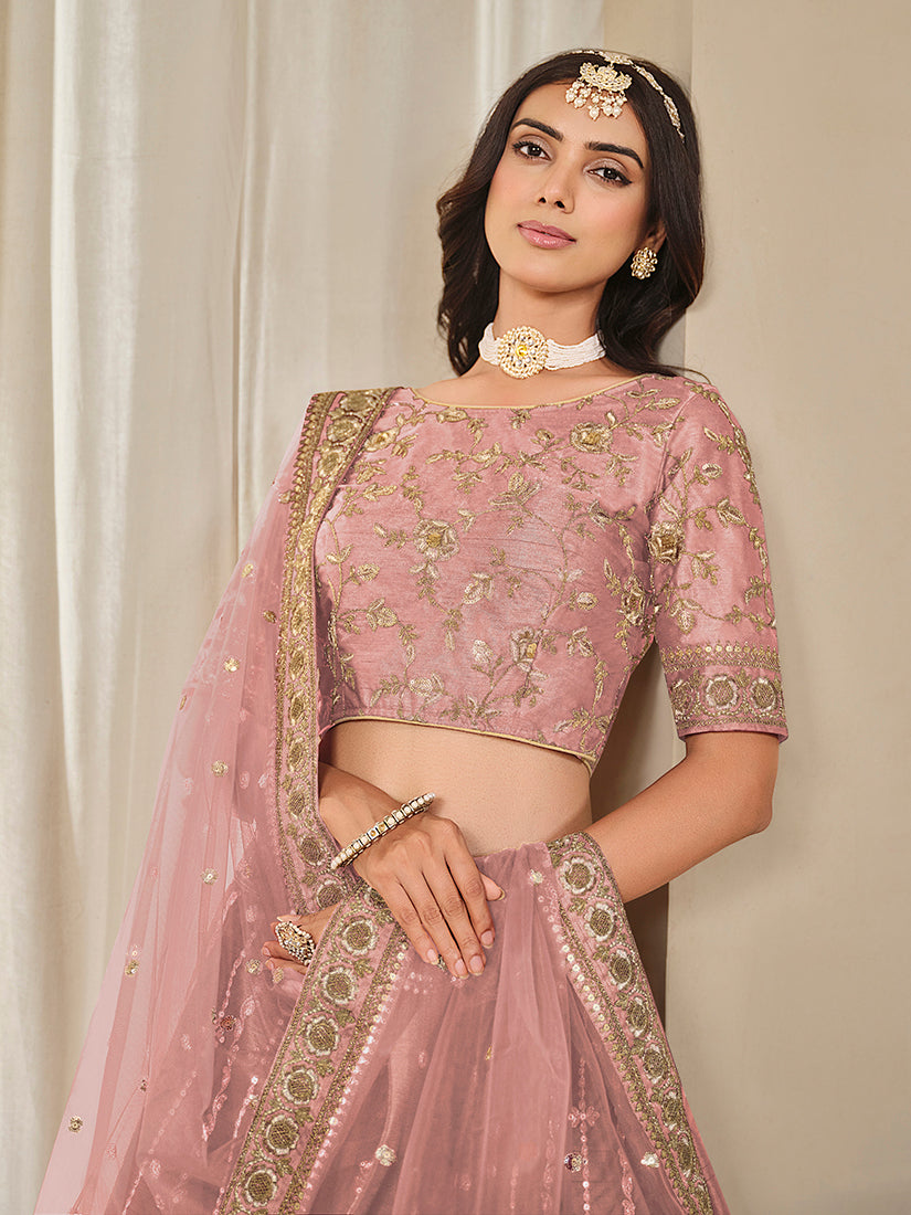 Embroidered Pink A-Line Lehenga Choli for Wedding Reception