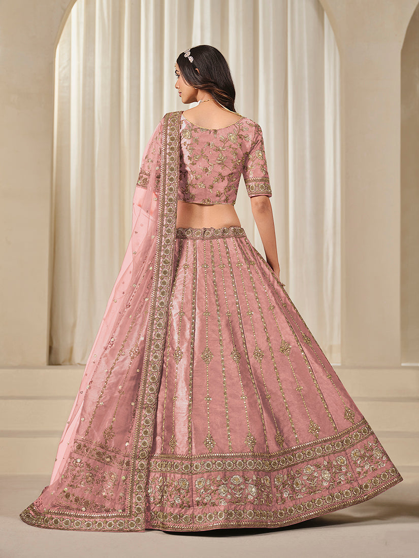 Embroidered Pink A-Line Lehenga Choli for Wedding Reception