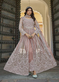 Dusty net designer salwar suit with intricate stone work and embroidery