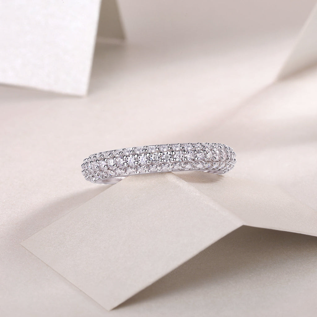 S925 Silver 2.8g Platinum Plated Moissanite Ring, 108pcs 1.5mm D VVS1 Pave Band, GRA Certified US 5-9