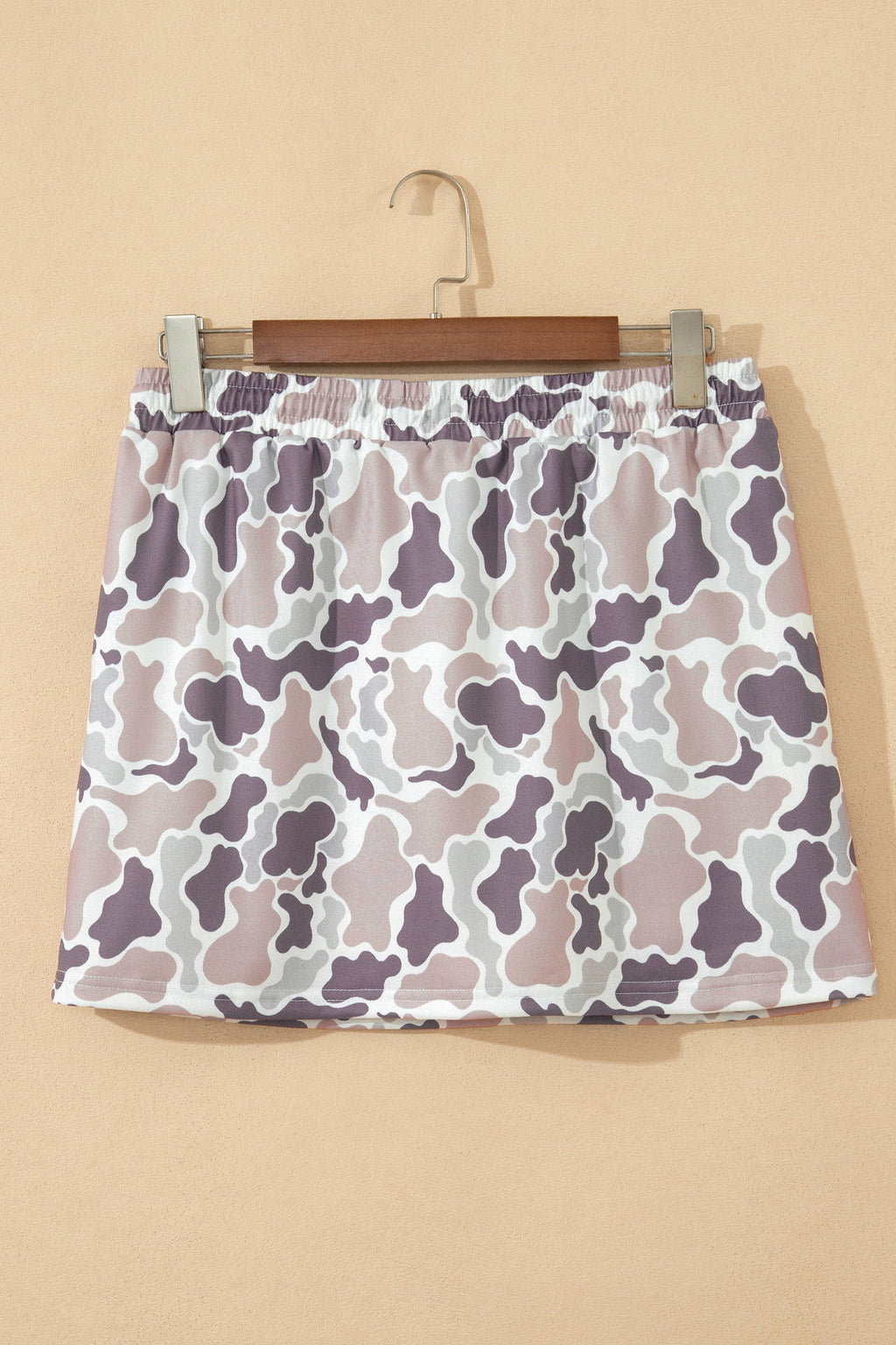 Women's Abstract Camo Drawstring Mini Skort in Grey and Taupe