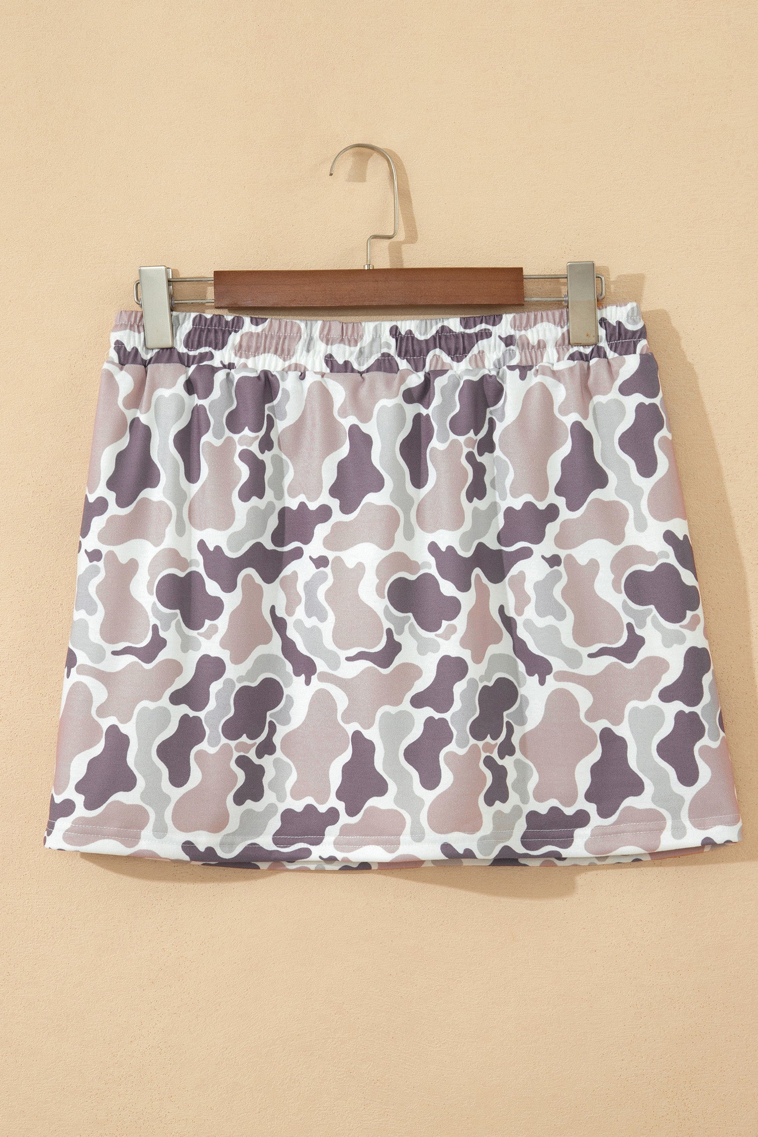 Women's Abstract Camo Drawstring Mini Skort in Grey and Taupe