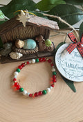 Christmas Jeweled Bead Bracelet - Festive Holiday Stretch Jewelry