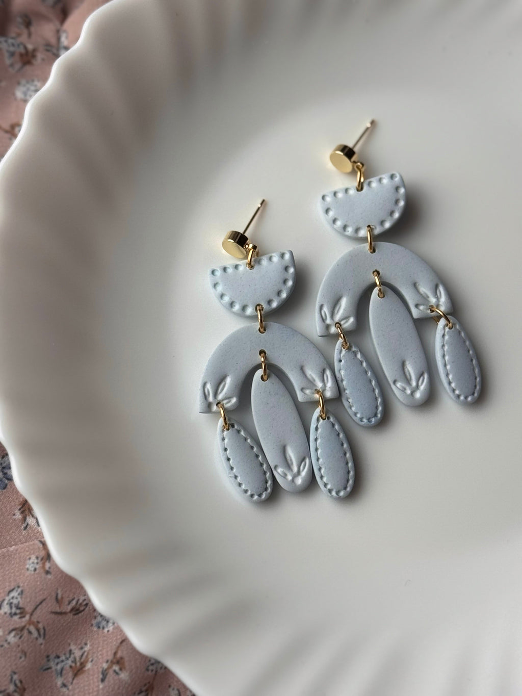 Alice Dusty Blue Polymer Clay Earrings - Handmade Jewelry