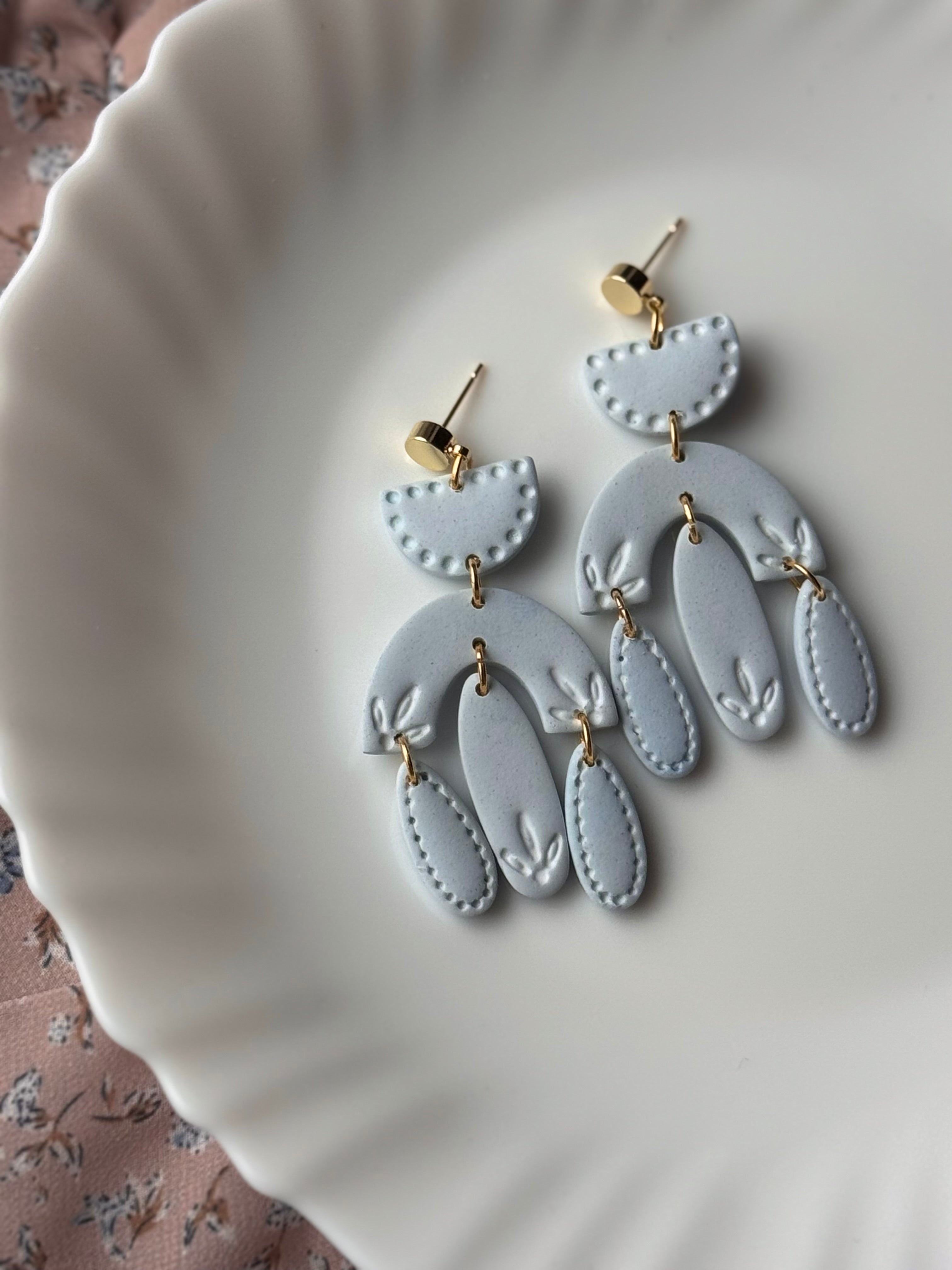Alice Dusty Blue Polymer Clay Earrings - Handmade Jewelry