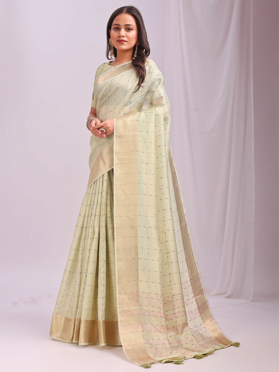 Light Green Organza Saree with Matching Blouse