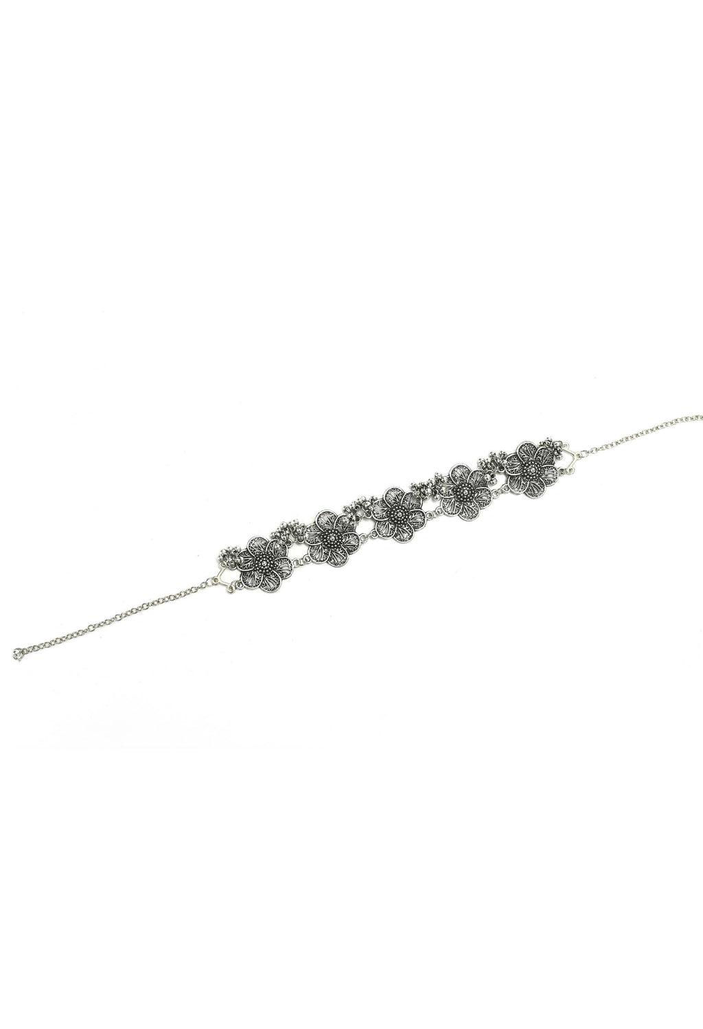 Silver-Plated Floral Design Oxidised Brass Choker Necklace
