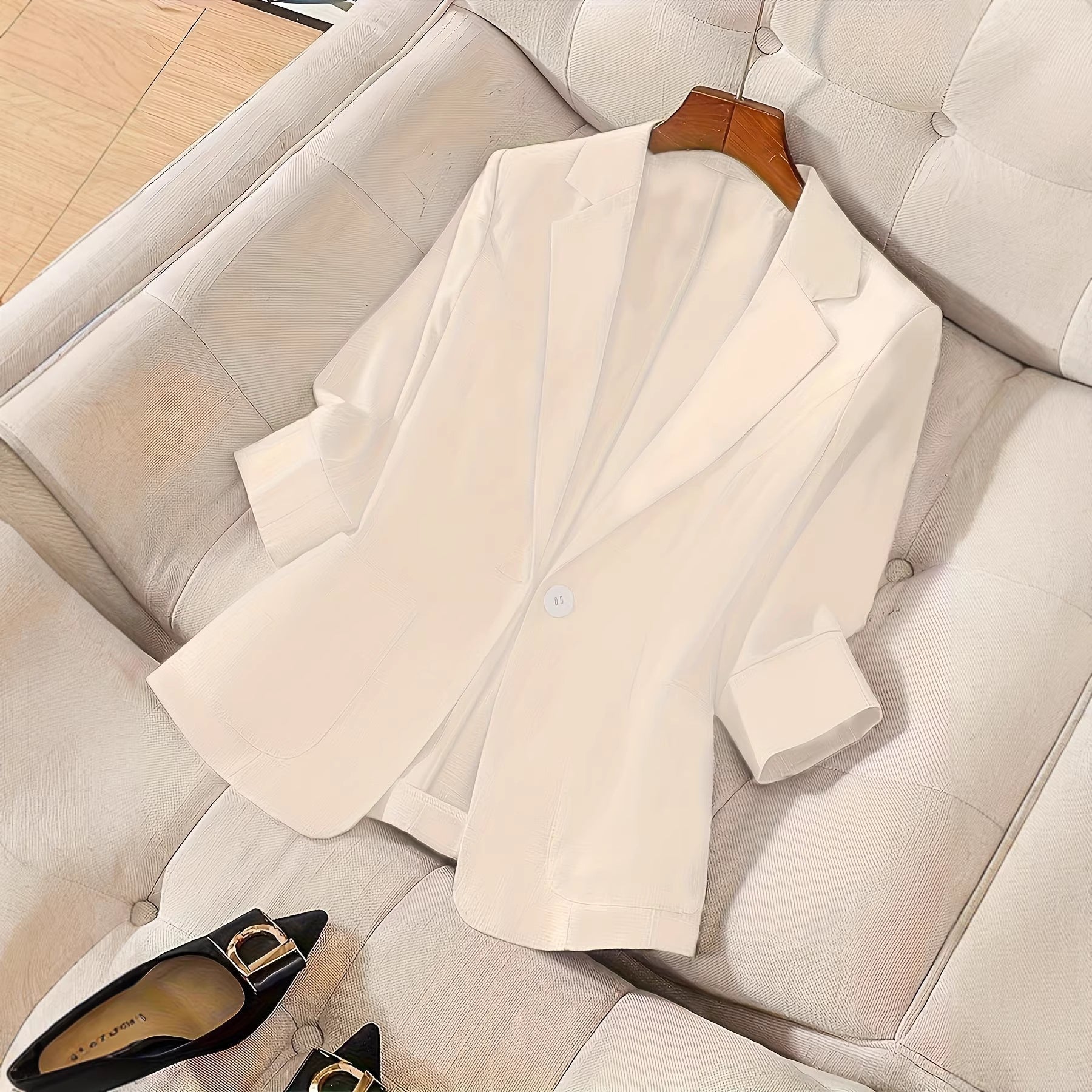 Women's Three-Quarter Sleeve Single-Button Casual Blazer - Image 5