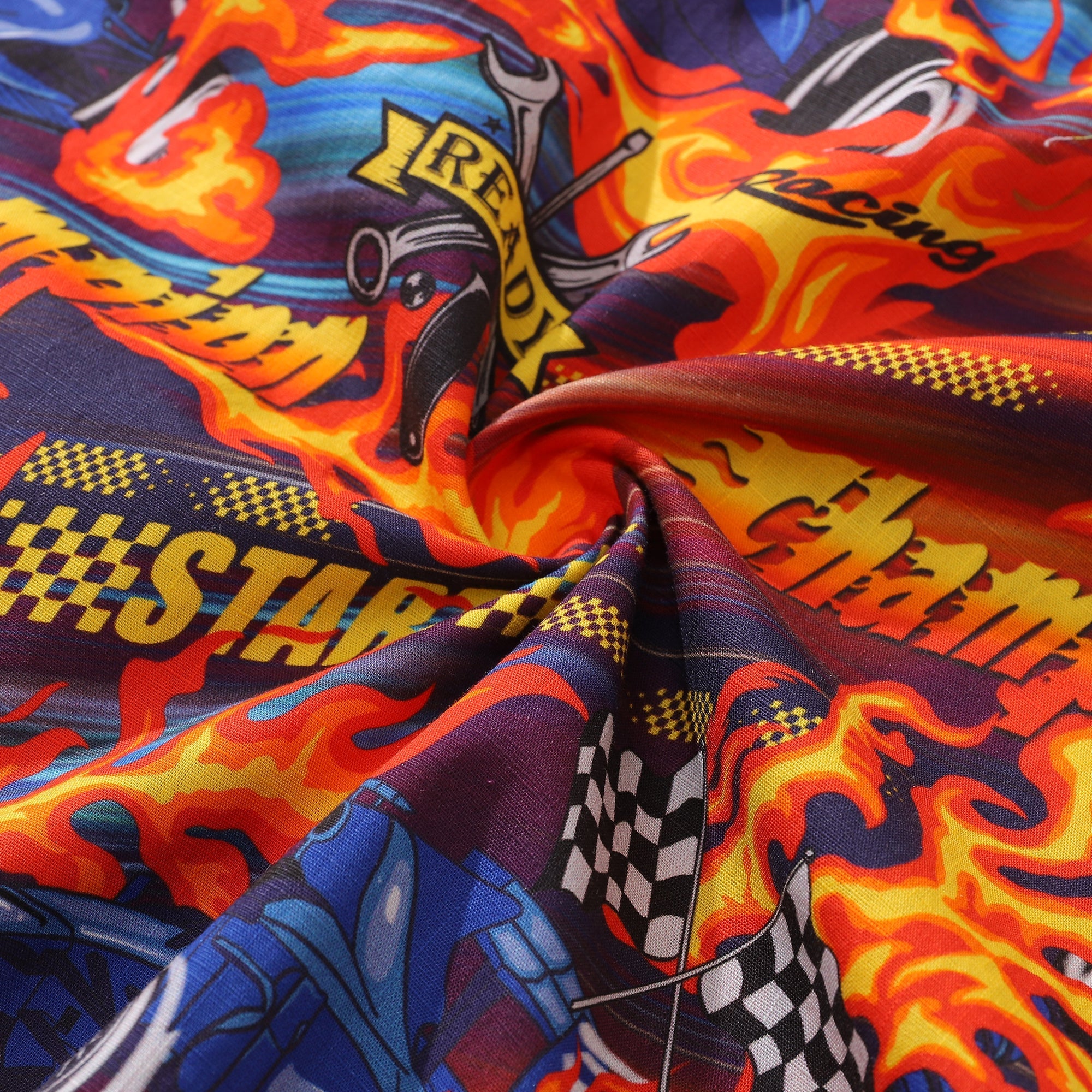 Men's Retro Racing-Core Short Sleeve Cotton Button-Down Shirt