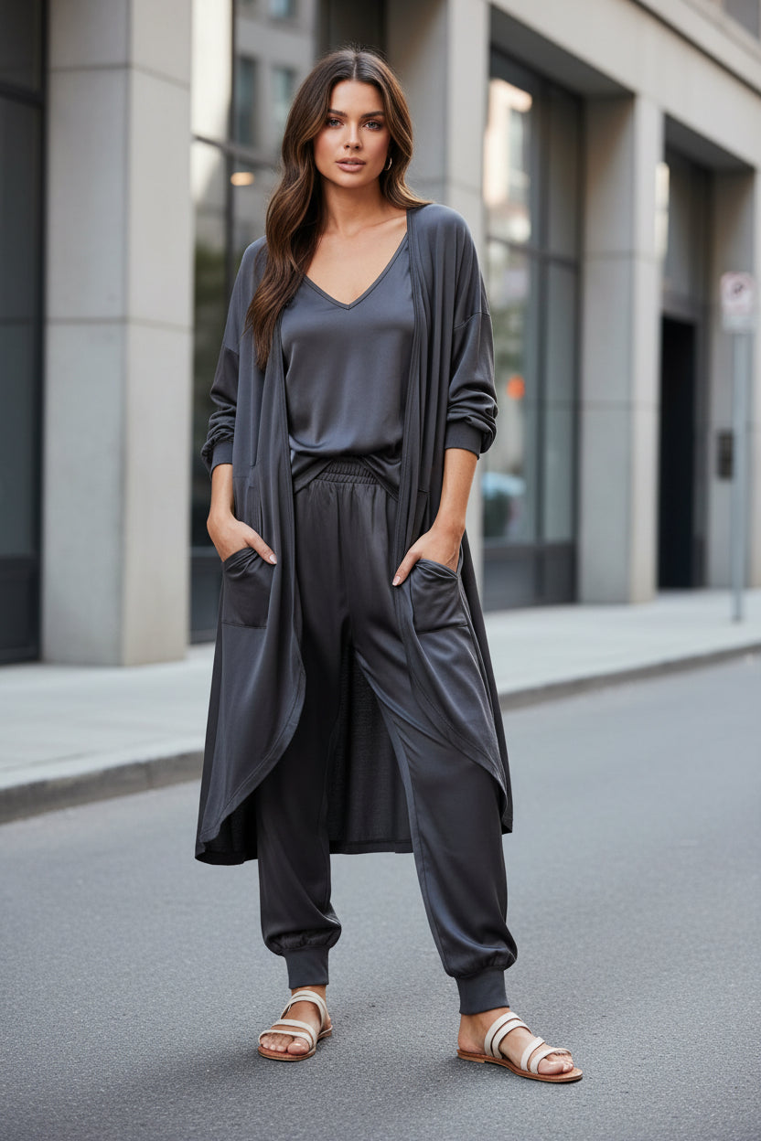 Women’s V-Neck Long Sleeve Solid Color Jumpsuit with Pockets
