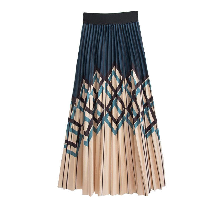Women's Geometric Striped Pleated Skirt Modern Minimalist
