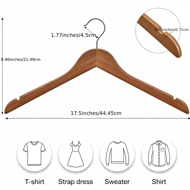 Solid Wood Clothes Hangers Set with Connector Hooks