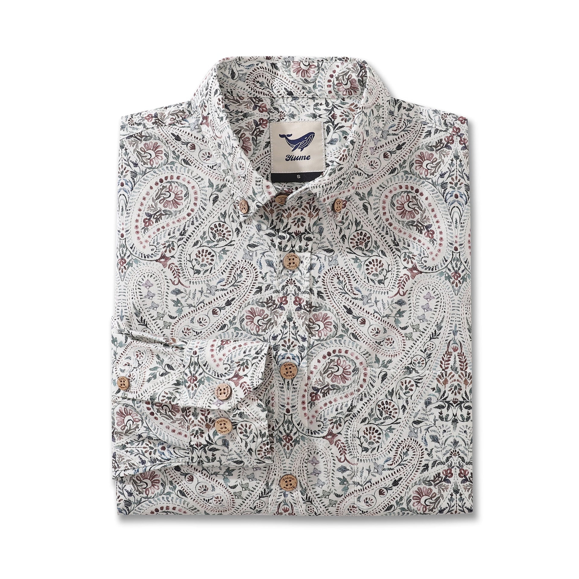 Men's Paisley Print Long Sleeve Cotton Aloha Button-Down Shirt