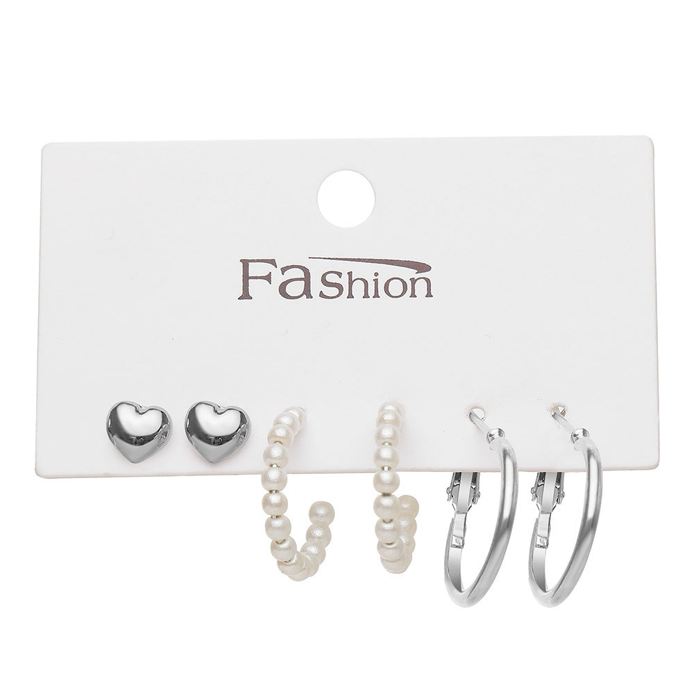 European And American Cross-Border Simple Alloy Silver 3-Pair Earrings
