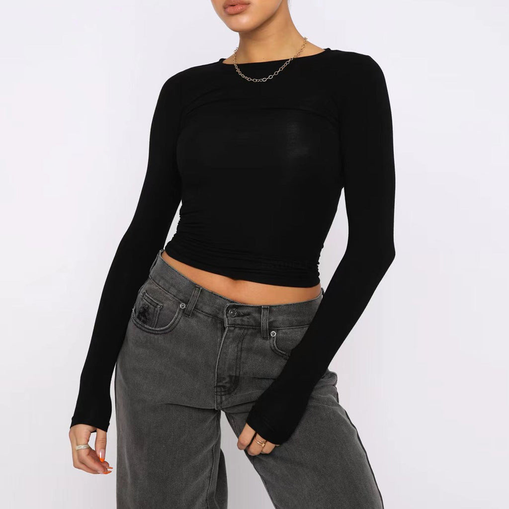 Women's Slim Fit Long Sleeve Crop Top Casual Pullover Shirt - Image 4