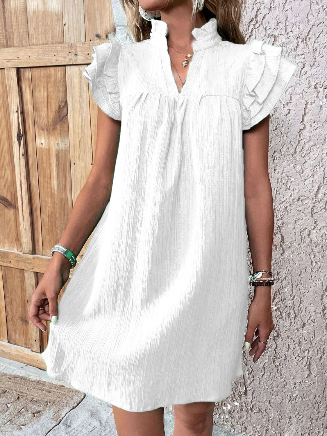 Ruffled Cap Sleeve Mini Dress Flowy Summer Resort Wear