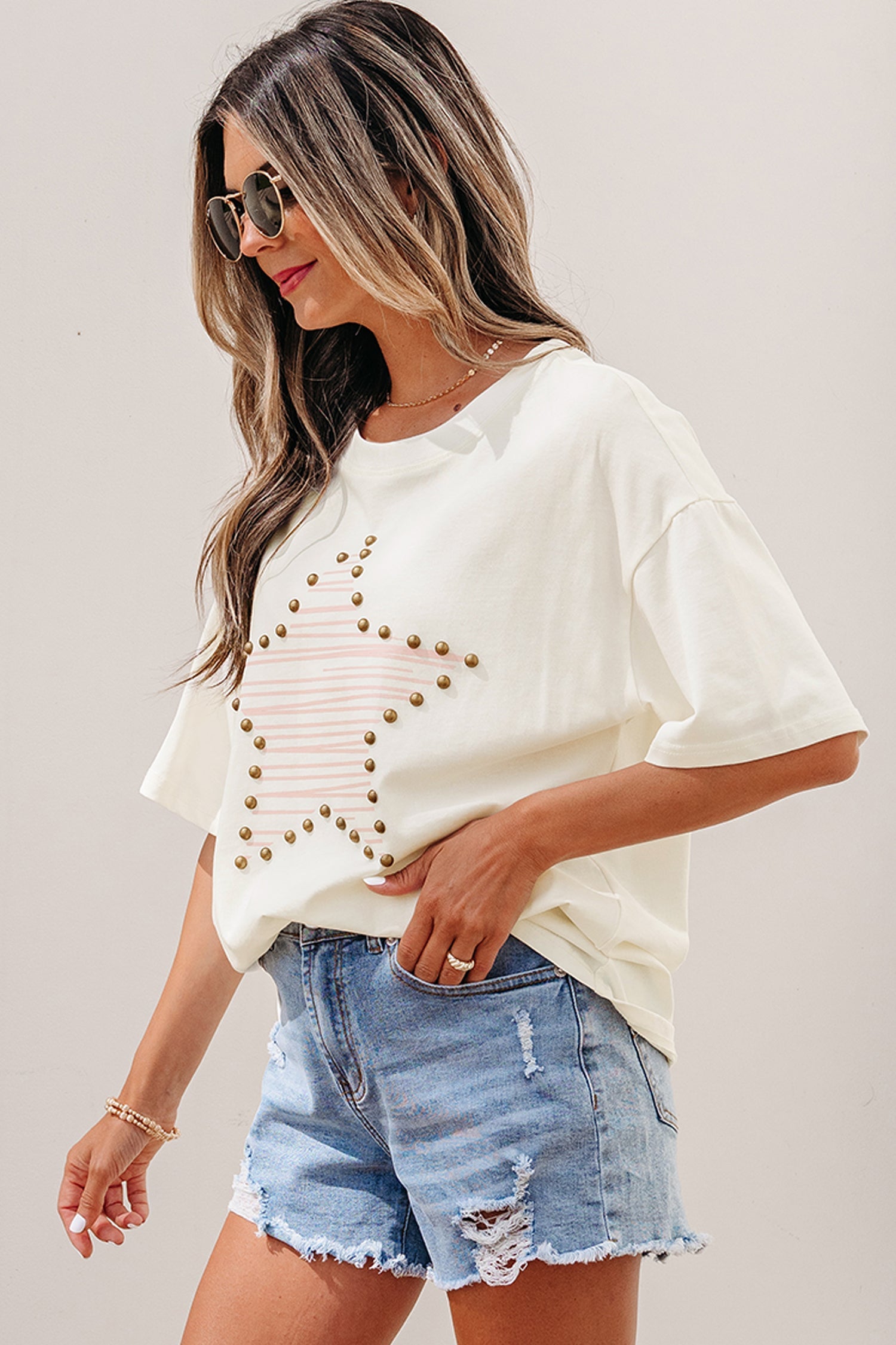 Western Star Studded Detail Short Sleeve Top
