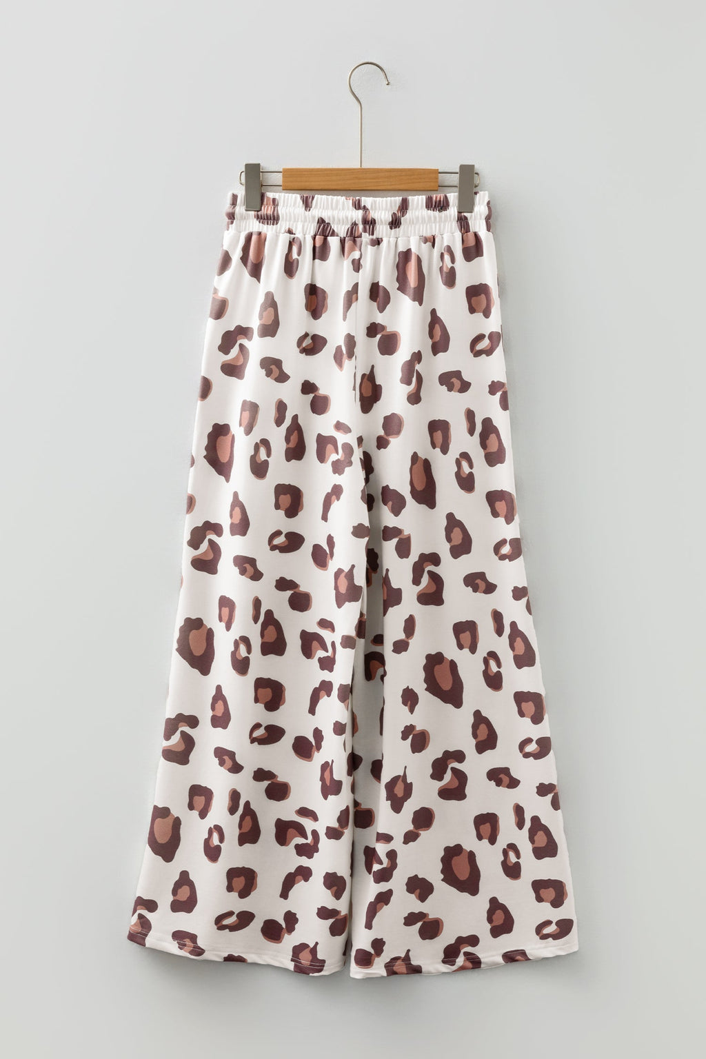 Beige Drawstring Leopard Print Patch Pocket Loose Pants
