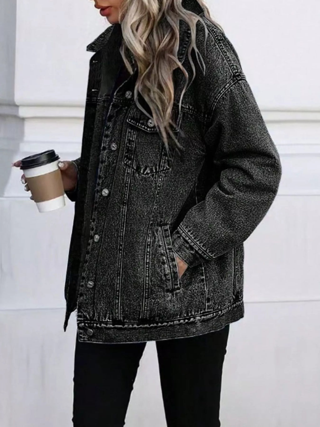 Washed Button Up Oversized Denim Jacket