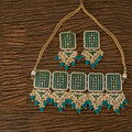 Kundan pearl and green onyx necklace set with golden finish for ethnic festive wear