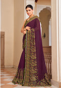 Stylish purple georgette saree featuring a classic paisley print design.