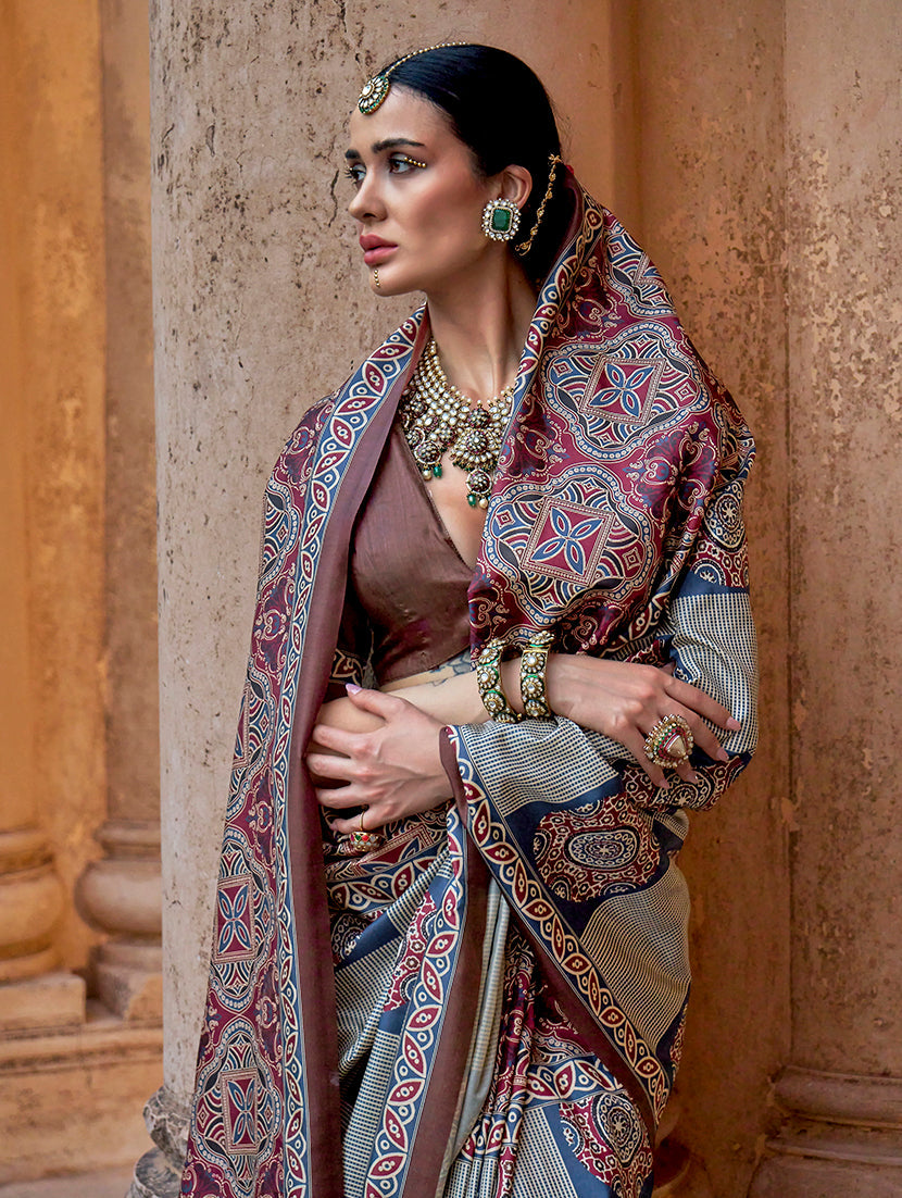 Multicolour Paisley Print Silk Blend Saree for Traditional Events